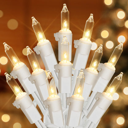 Hopolon Clear Christmas Lights Set,2Pack 50Count 13Feet Incandescent Bulb Mini String Lights with White Wire for Indoor Christmas Tree Garland Birthday Wedding Party Festival Decoration,Warm White