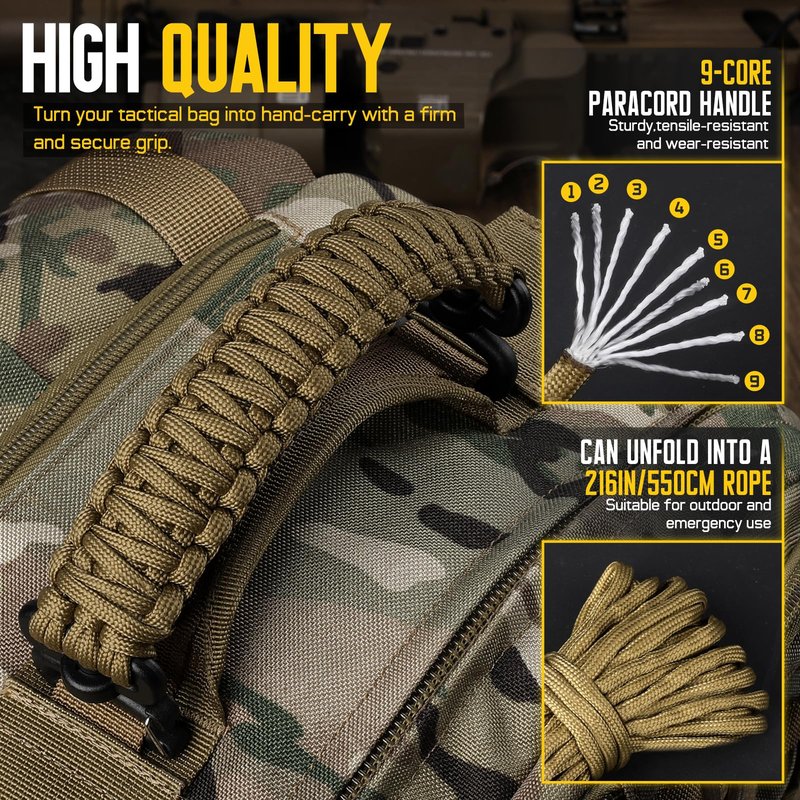 Pitozer Tactical Paracord Handle，9-core Weaving Paracord Strap for Backpack Handle Replacement，Molle Attachment with Plastic Clips for Tactical Bag Accessory,Sling Bags(7.9"/20cm Optimal spacing)