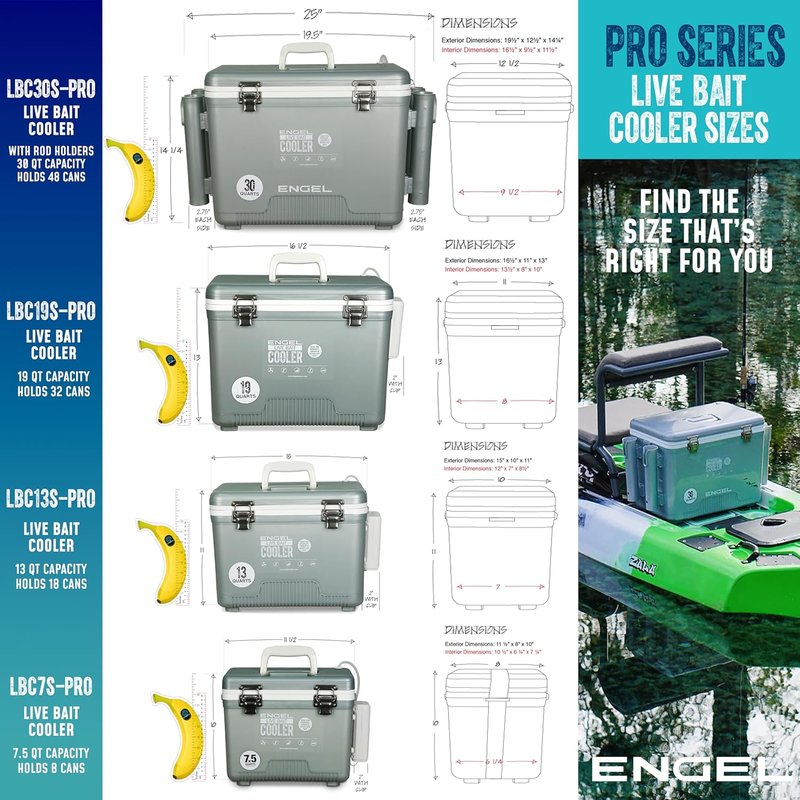 ENGEL Live Bait Cooler - Portable Fishing Minnow Bucket with Rechargeable Aerator | 13 Quart Capacity