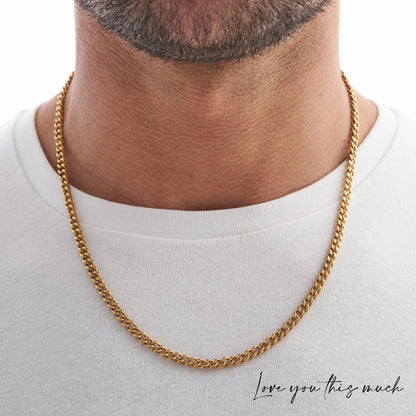 Love You This Much Promise 5mm Cuban Chain Necklace for Him, 22" Length + Luxury Box, Sentimental Gift for Him, BF Present for Birthday, Gift Ideas for Boyfriend Christmas (18k Gold Finish)