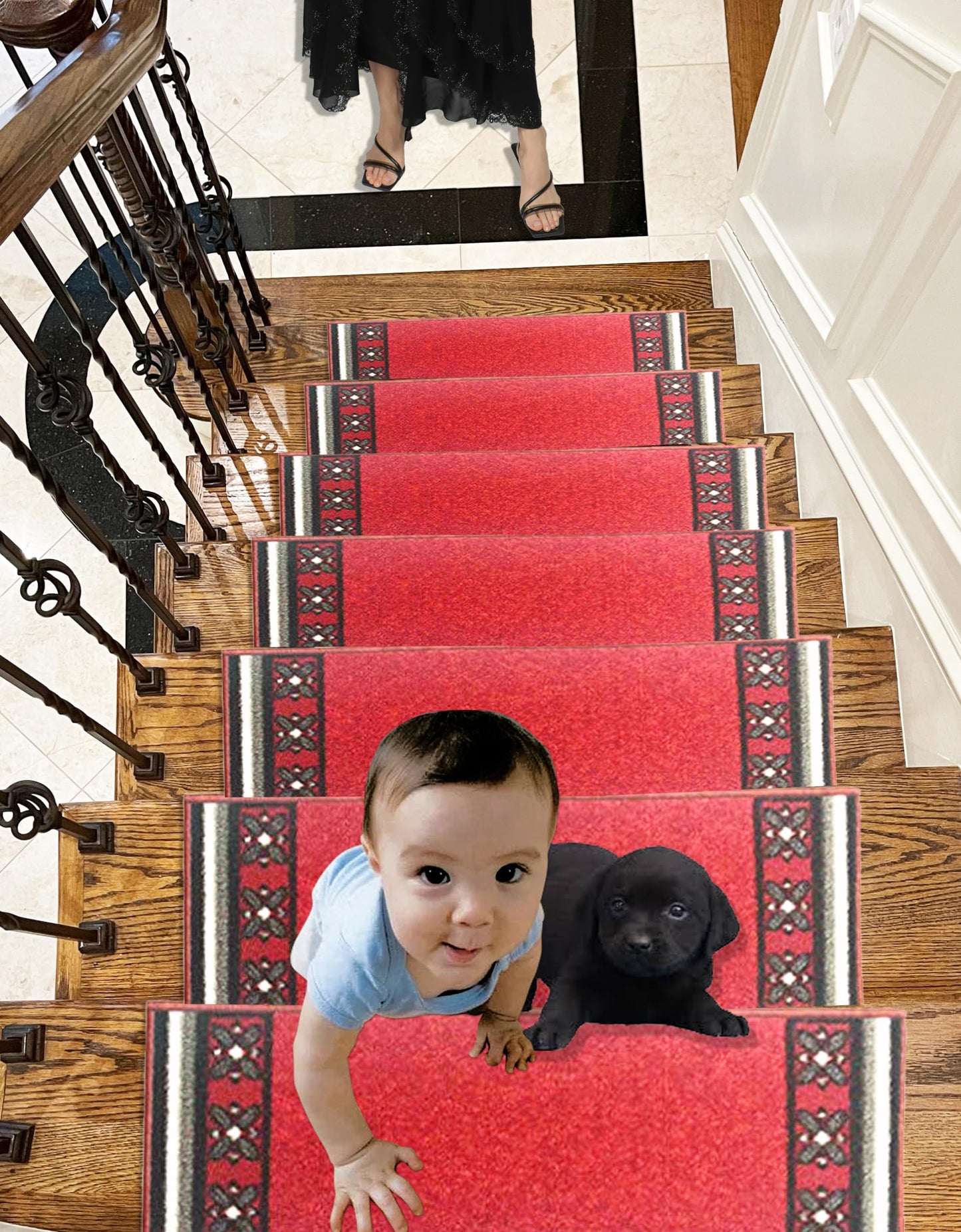 Gloria Rug Non-Slip Rubber Back Stair Treads - Skid Resistant Stair Mats - Set of 7 (8.5" x 26") (7, Stair-1995)