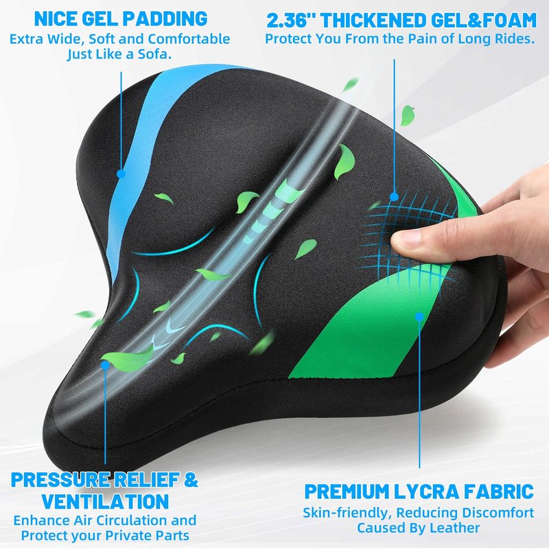 CDYWD Oversized Bike Seat for Men & Women, Comfortable Gel Padded, Extra Wide Bicycle Seat Cushion Comfort, Replacement Saddle for Peloton, Stationary Exercise Bike, Mountain Bike, Cruiser, City Bike
