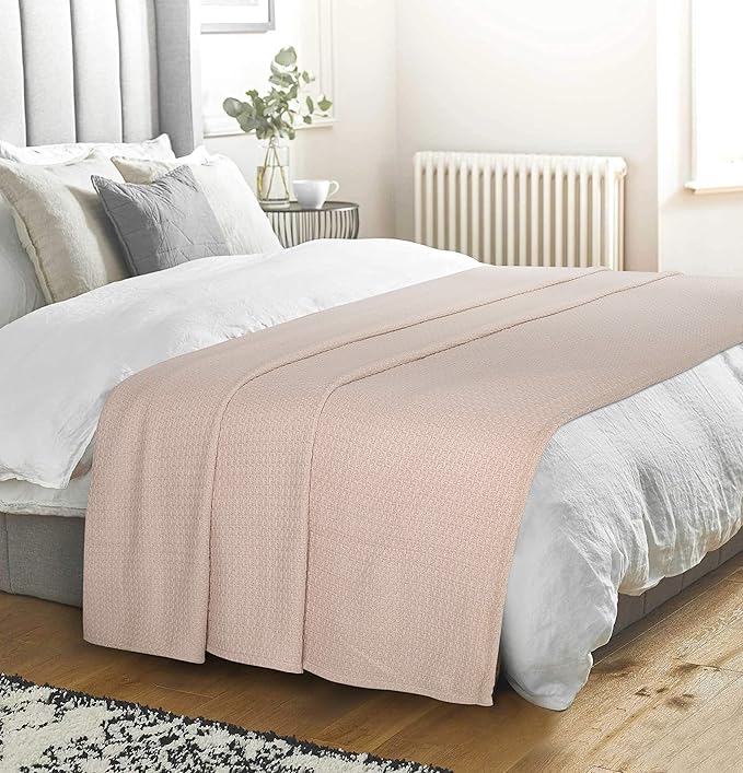 Elvana Home 100% Cotton Bed Blanket, Breathable Bed Blanket King Size, Cotton Thermal Blankets King, Perfect for Layering Any Bed for All Season, Beige