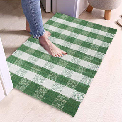GLAMBURG Cotton Buffalo Check Plaid Rugs Washable, Handwoven Checkered Rug Welcome Door Mat 22x34 Rug for Kitchen Bathroom Outdoor Porch Laundry Living Room, Farmhouse Reversible Rag Rug Green White