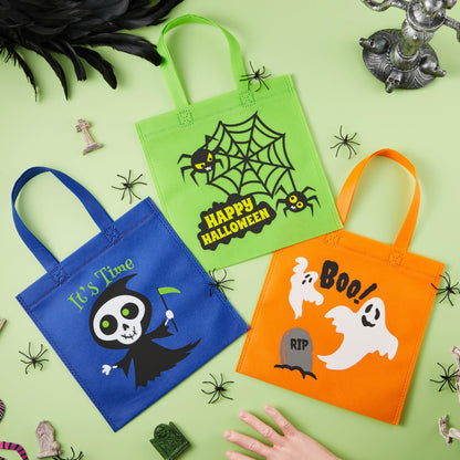 JOYIN 24PCS Halloween Non-Woven Treat Bags, 9" Goodie Totes Bags with Handles, Halloween Candy Bag for Kids Trick or Treating, 6 Cute Designs Gifts Goody Bag Bulk for Classroom Party Favor Supplies