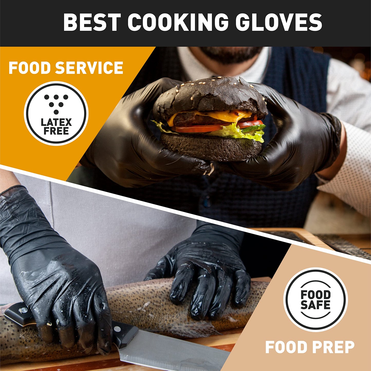 OKIAAS Black Gloves Large, Vinyl Gloves Latex Free, 5 mil, 100 Count, for Food Prep, Household Cleaning, Hair Dye, Tattoo