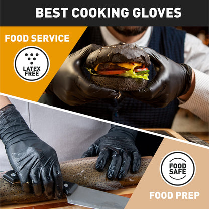 OKIAAS Black Gloves Large, Vinyl Gloves Latex Free, 5 mil, 100 Count, for Food Prep, Household Cleaning, Hair Dye, Tattoo