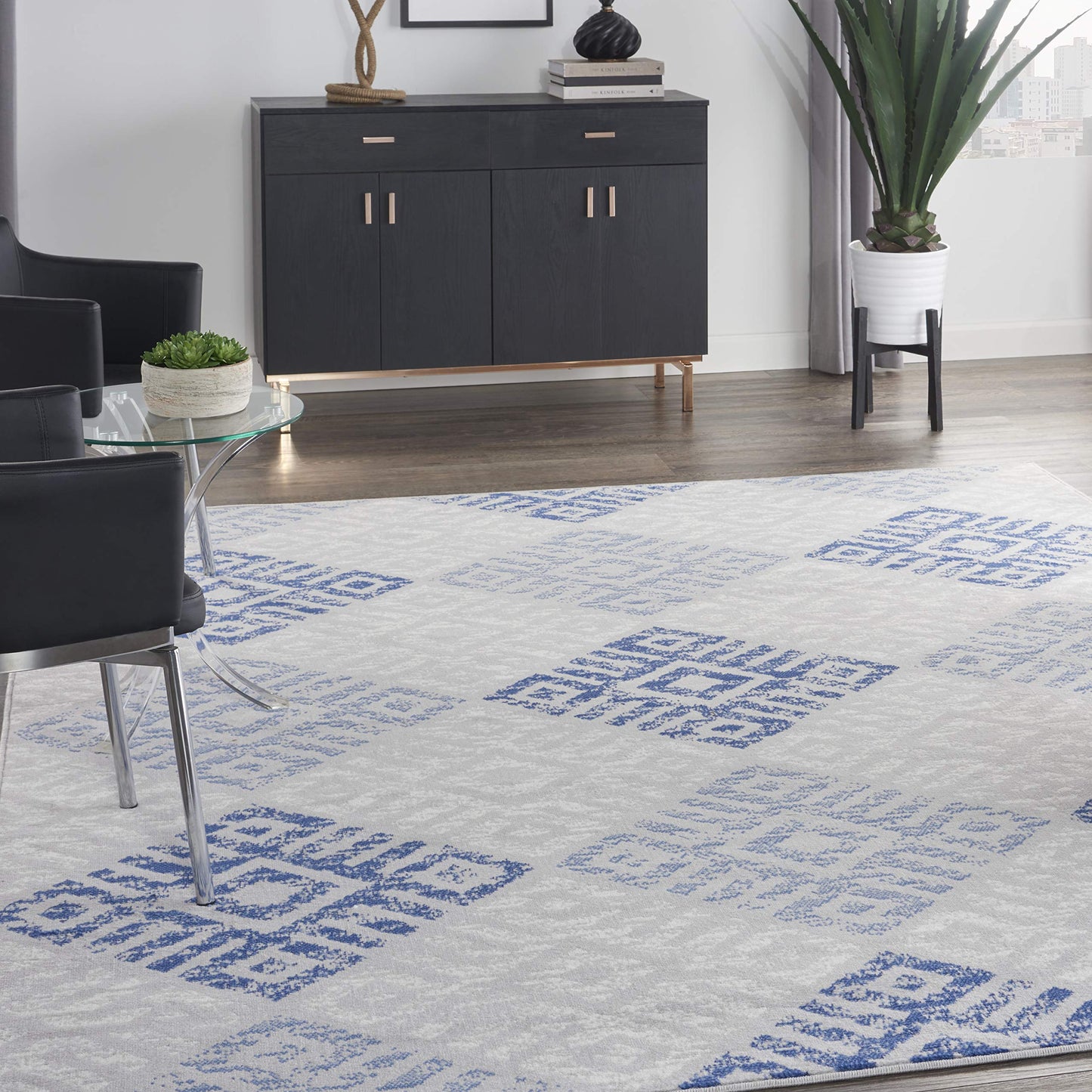 Nourison Home Whimsicle Tribal Grey Blue 7' x 10' Area Rug, Easy Cleaning, Non Shedding, Bed Room, Living Room, Dining Room, Kitchen (7x10)