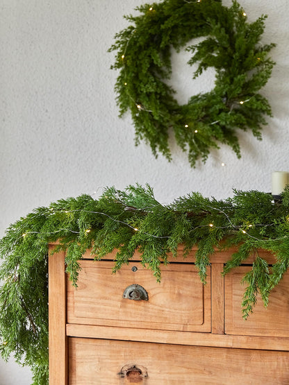 6FT PARTY JOY Seasonal Artificial Christmas Garland with LED String Lights Pine Needle Cypress Garland for Holiday Winter Indoor Outdoor Decor