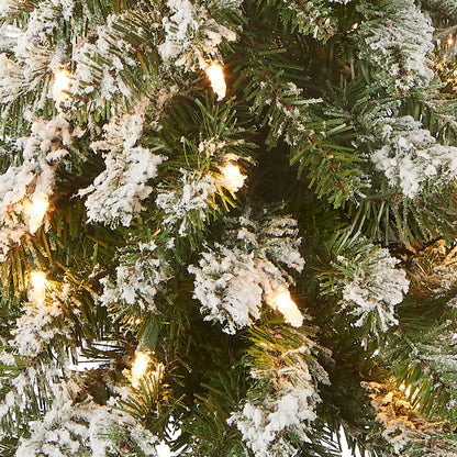 National Tree Company 3 ft Pre-Lit Flocked Downswept Forestree Mini Artificial Christmas Tree,50 Clear Lights, 198 Tips, Metal Plate Base, Green