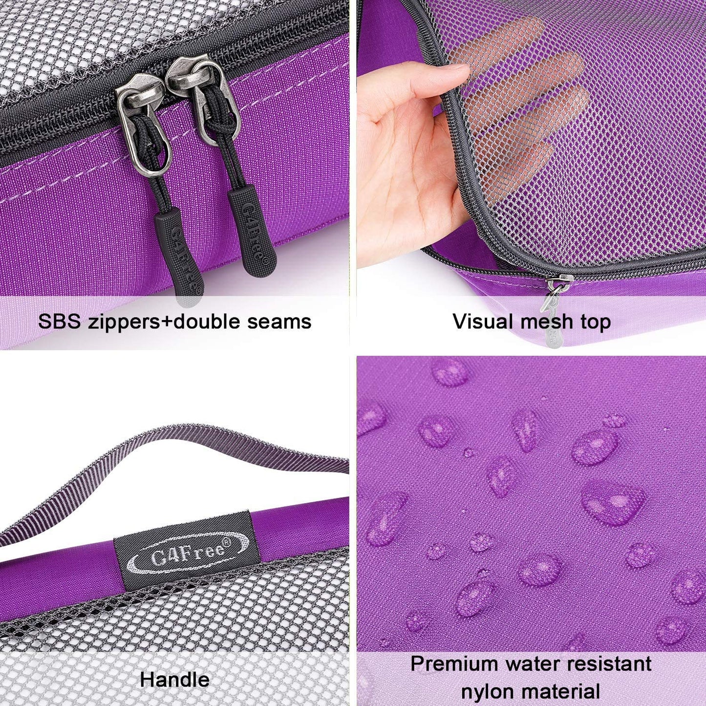 G4Free 3pcs/4pcs/6pcs/7pcs/9pcs Packing Cubes Suitcase Organiser Packing Bags Luggage Organiser Value Set for Travel Home Storage ((1S+2M+2L+1XL)-6PC, Purple)