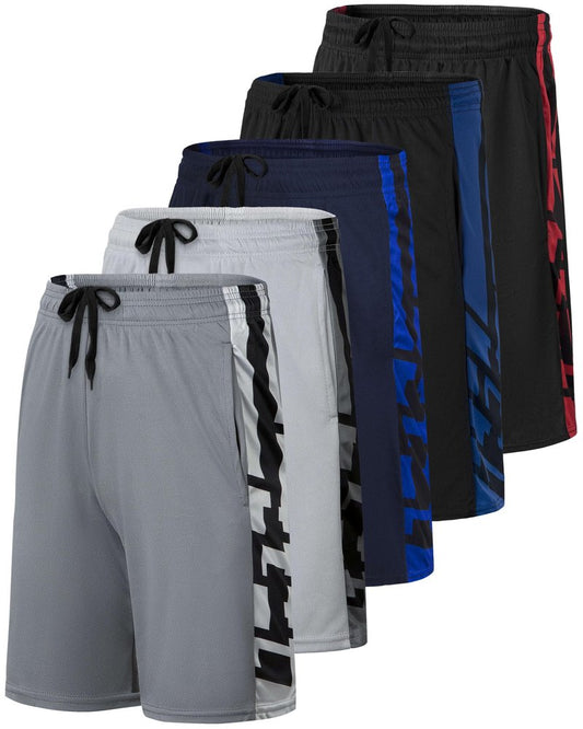 Real Essentials 5 Pack: Men’s 9" Mesh Shorts – Athletic Gym, Workout, Basketball, Running, Casual Lounge Activewear Pockets, Set 2,L
