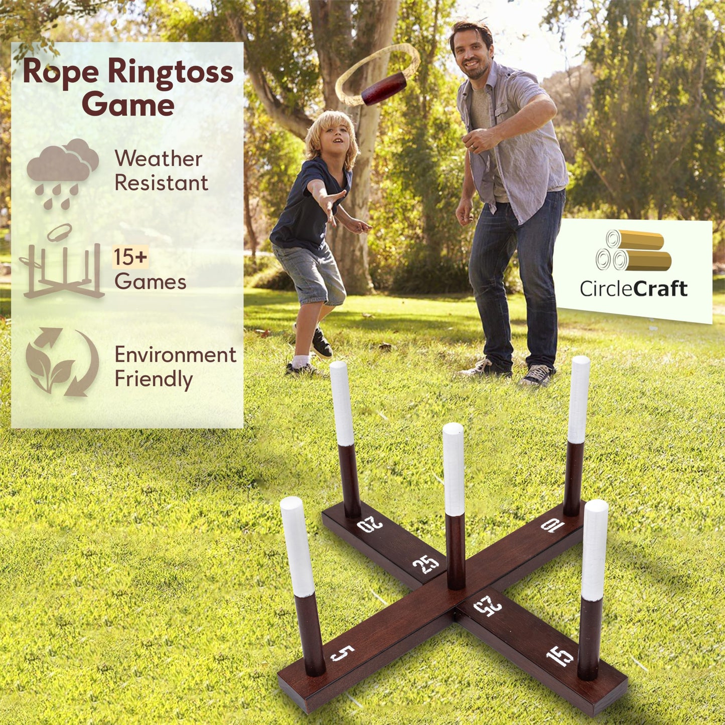 Outdoor Ring Toss Game for Adults - Perfect Lawn and Backyard Game for Adults and Family - Outdoor Yard Games for Fun Activities on Easter and Festivals - Wooden Ring Toss with Carrying Case