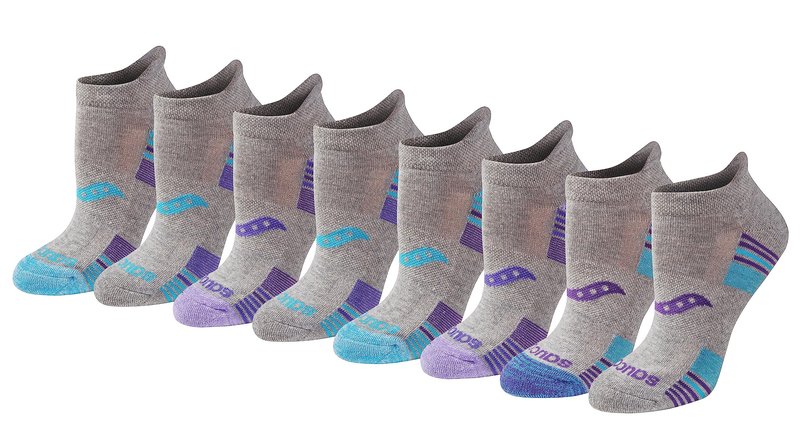Saucony Women's RunDry Performance 8, 16 Pairs Heel Tab Athletic Socks, S-L, Grey Heather Blue Assorted (8 Pairs), Medium