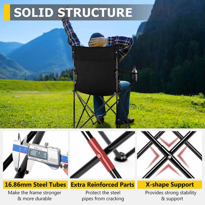 Joyfair Portable Camping Chair, Outdoor Lawn Folding Chairs for Adults, Heavy Duty Large Foldable Chairs for Beach, Fishing, Tailgating and More Outdoor Sport, Carry Bag & Cup Holder (2, Black)