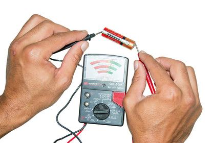 Gardner Bender GBT-500A Analog 1.5 V Button Cell/22.5 Photo/AA/AAA/12 V/9 V/Lantern Cells & More, Leads Battery Tester,14 Battery Range, Black