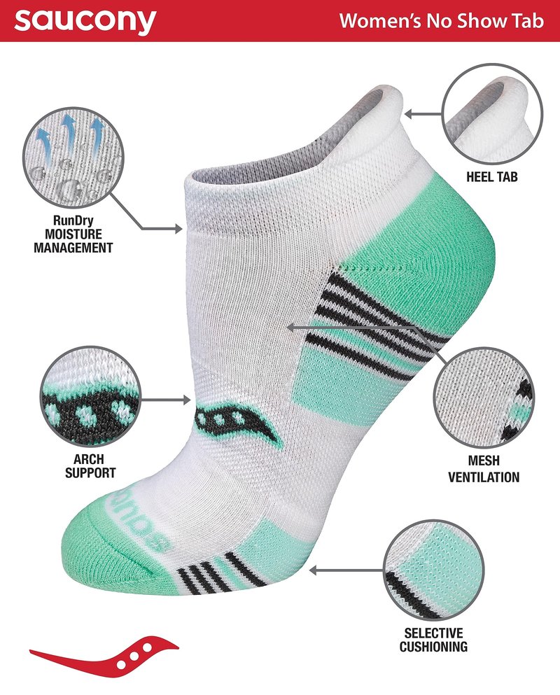 Saucony Women's RunDry Performance 8, 16 Pairs Heel Tab Athletic Socks, S-L, Assorted Light (16 Pairs), Large