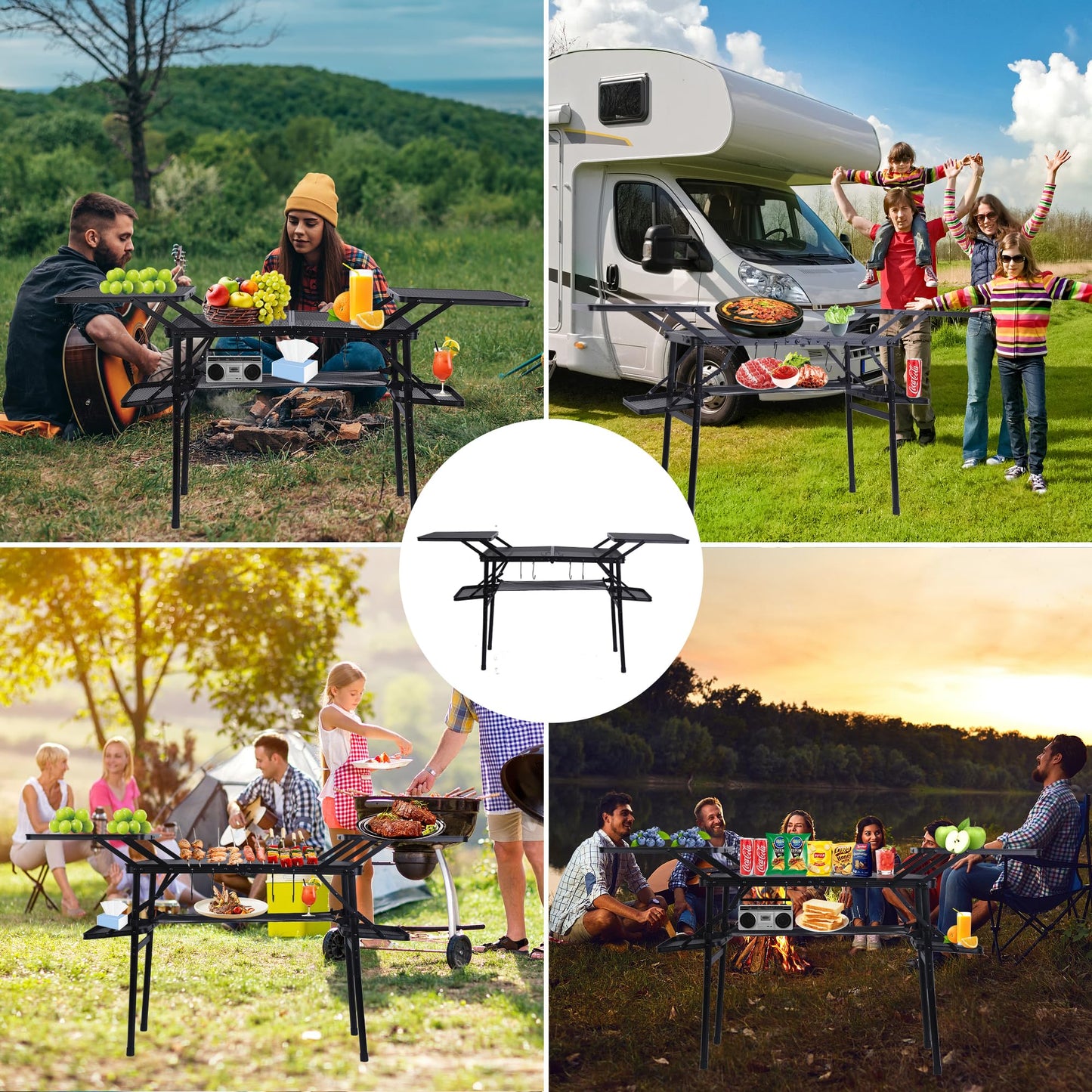Nice C Camping Table, Compact Folding Table, Tailgate Grill Table, Outdoor Tables, Camping Tables That Fold Up Lightweight, with 4 Side Tables & Mesh Net for BBQ, Camping