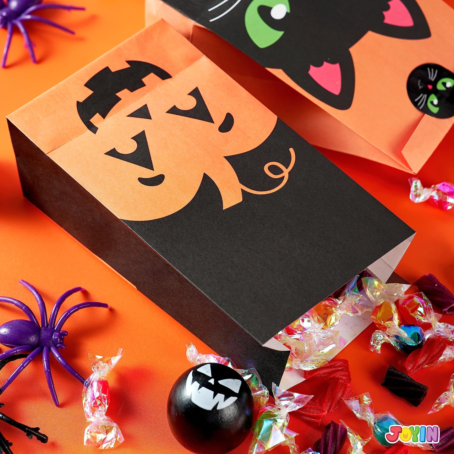 JOYIN 60 PCS Halloween Treat Bags, Goodie and Candy Bags with Stickers Party Supplies Trick or Treat for Kids Halloween Party Favors Exchange, Holiday Pastries Supplies