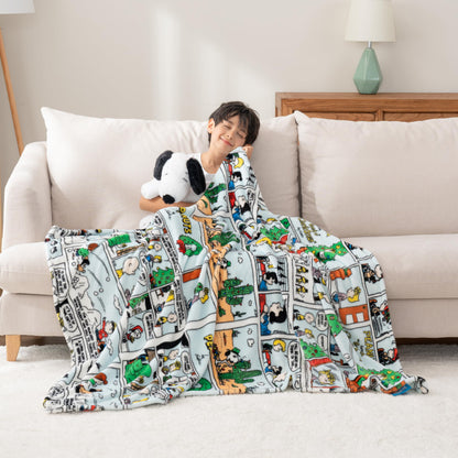 Berkshire Blanket Peanuts® VelvetLoft® Cute Character Snoopy Plush Oversized Kids Throw Blanket, Peanuts Christmas Comic Strip Colorized White (50in x 60in)