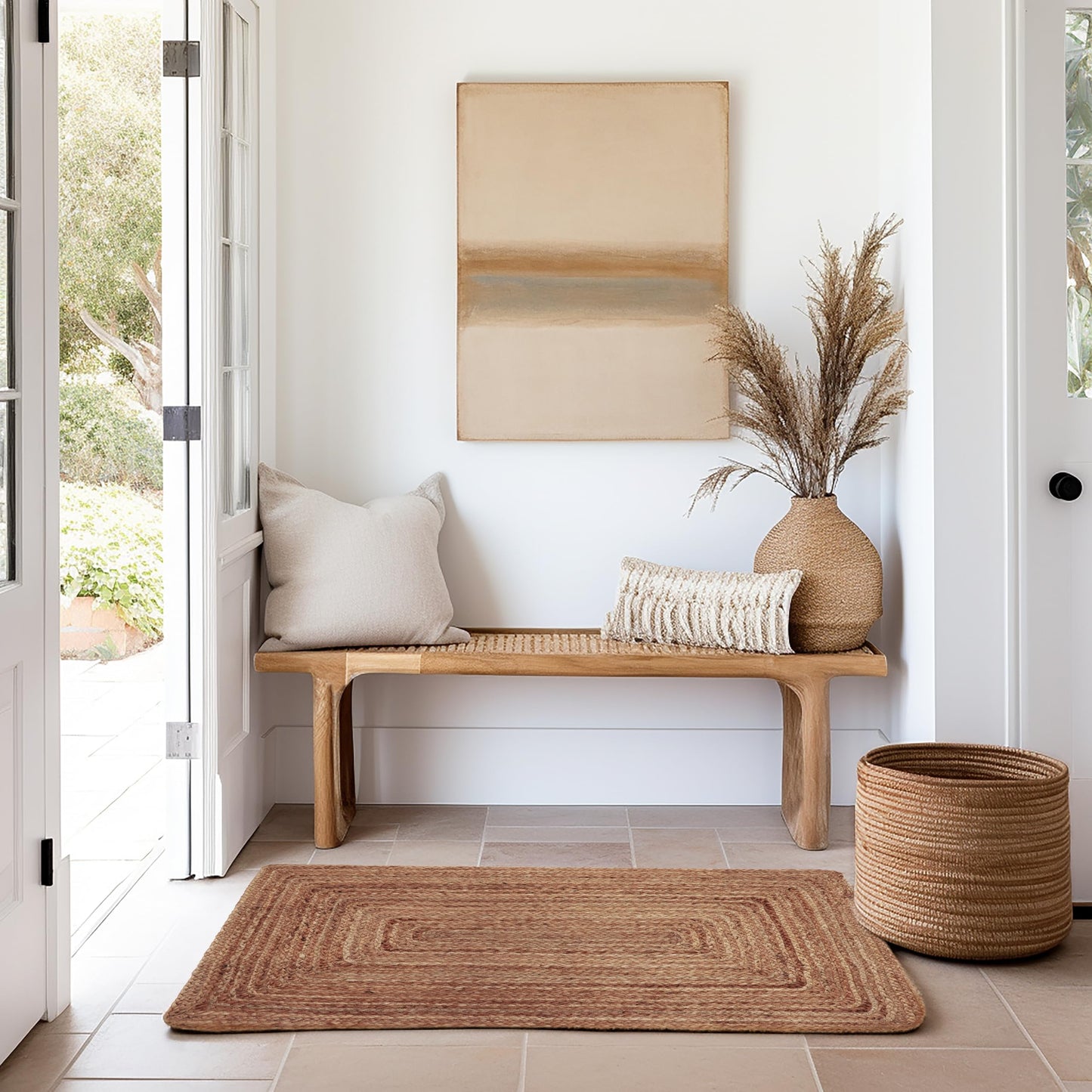 COTTON CRAFT Jute Rug - Braided 100% Jute Door Mat - Woven Neutral Reversible Small Rug - Entryway Kitchen Living Room Bedroom Bathroom Farmhouse Rustic Boho Door Mat Throw Carpet - 22x34 - Natural