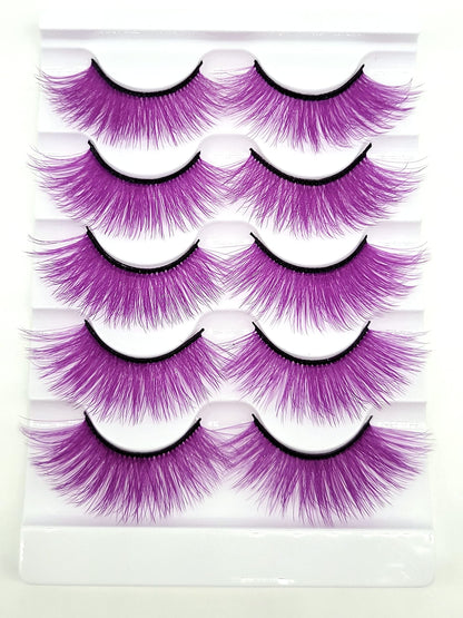 MISSLADY Colored Lashes 3D Faux Mink Purple Eyelashes Strips (FM-307, 14-20mm, 5 Pairs)