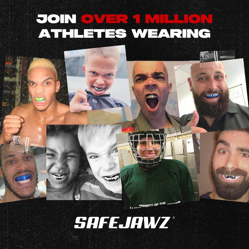 SAFEJAWZ Mouth Guard, Dual Layer Mouthguard for Adults with Case, Easy Fit Remoldable Mouthpiece for Football, Boxing, Lacrosse, MMA, Basketball & All Contact Sports (Adult 12+ Years, Black Fangz)