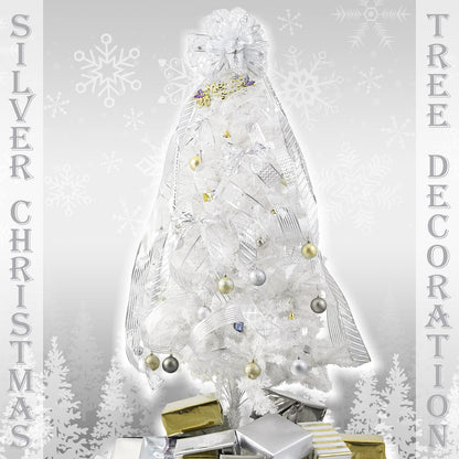 MEEDEE Silver Wired Ribbon for Christmas Tree Decoration - 2.5 Inch, 6 Rolls, 36 Yards - Garland Set for Topper and Bow Making
