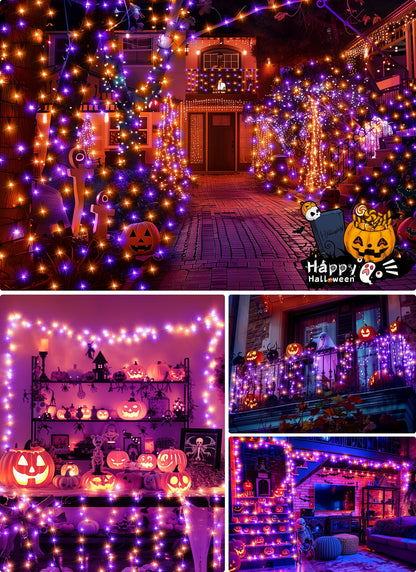 Brightown Halloween Lights Outdoor Battery Operated, 2 Pack Total 33FT 100 LED Battery Fairy Lights with Timer,8 Modes, Waterproof Halloween String Lights for Indoor Bedroom Decoration,Orange & Purple