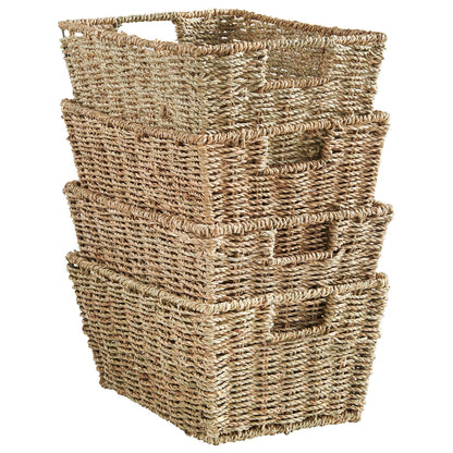 VonHaus Seagrass Storage Baskets, Set of 4 Hand-Woven Display Hampers - Bathroom Storage Baskets for Shelves - Nesting Natural Woven Seagrass Organiser w/Handles for Bedroom & Home Office