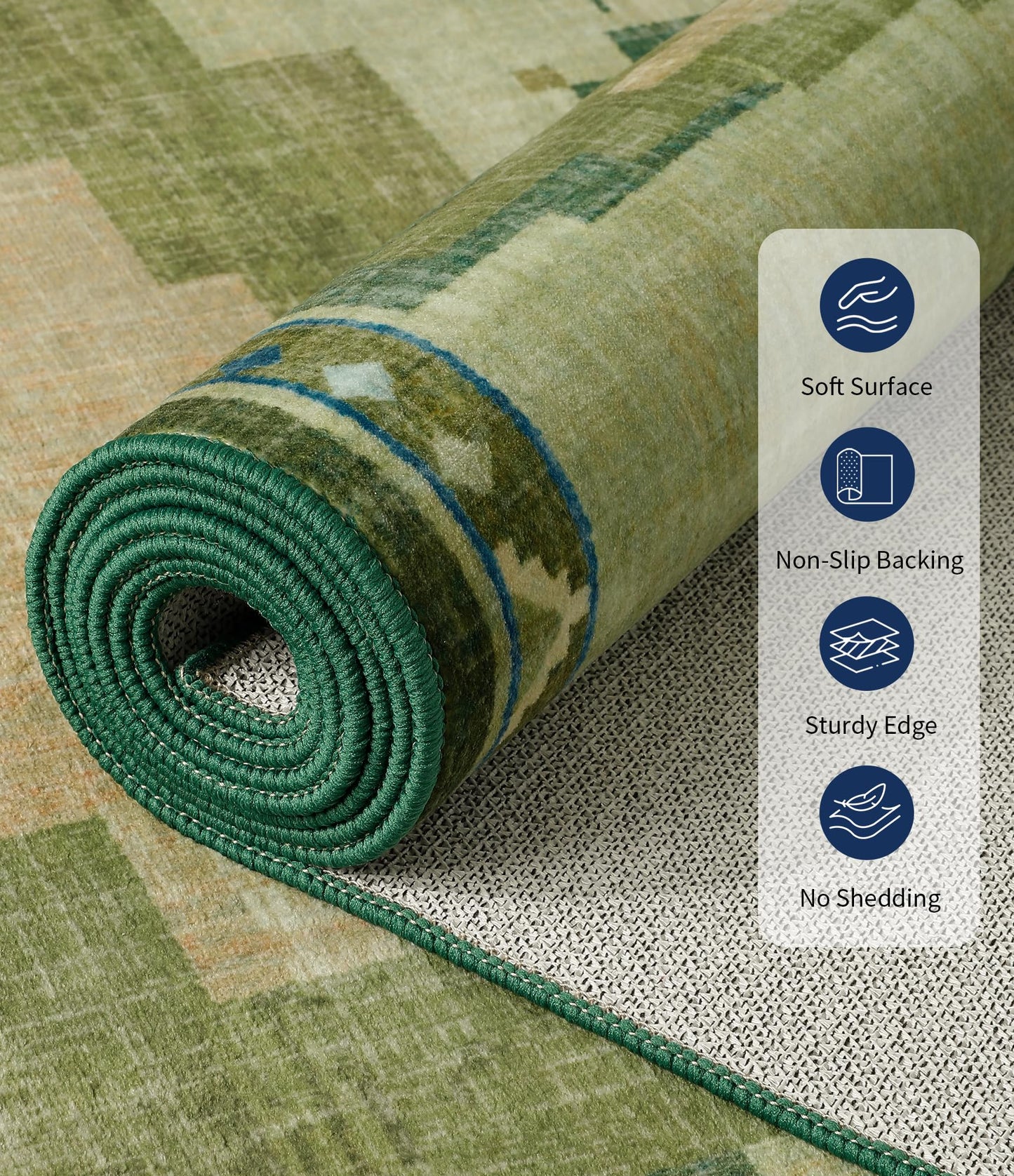 YIHOUSE Mid Century Modern Rugs for Living Room, 8x10 Green Rug No-Slip Southwestern Large Area Rug Washable Rugs for Bedroom, Dining Room