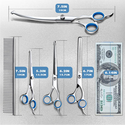 Gimars Professional 6 in 1 Dog Grooming Scissors 4CR Stainless Steel with Safety Round Tip, Heavy Duty Titanium Coated Pet Grooming Scissor for Dogs, Cats and Other Animals