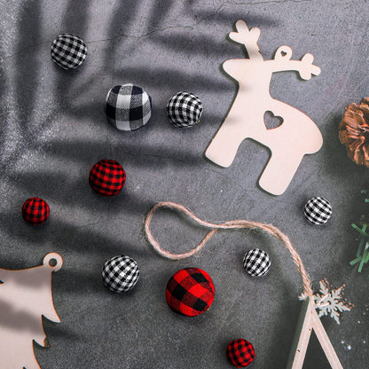 60 Pieces Mini Christmas Ball Ornaments Multi-Size Buffalo Check Fabric Wrapped Balls Decorative Xmas Tree Wreath Hanging Pendant for Holiday Party Decorations (Red-Black Plaid, Black-White Plaid)