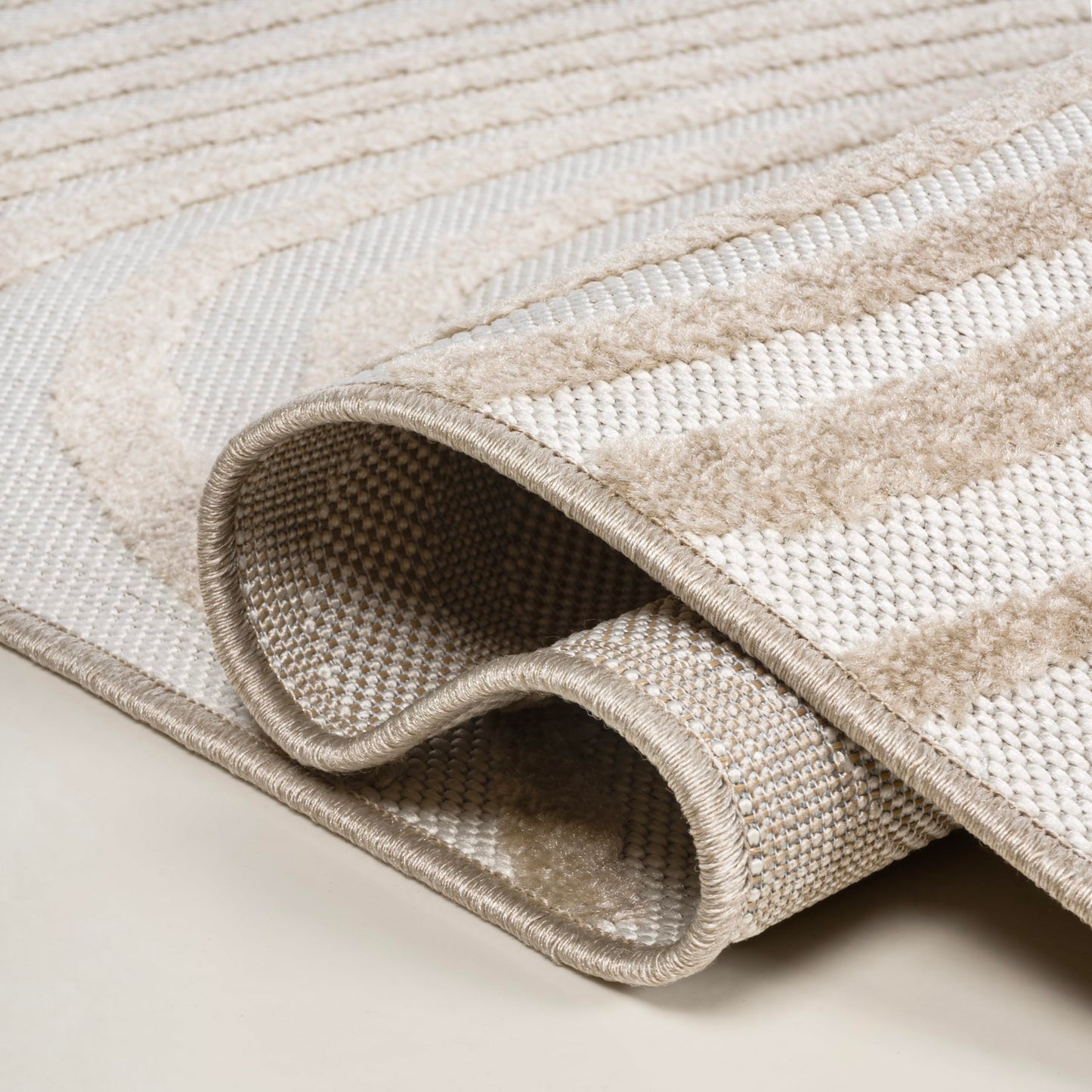JONATHAN Y Maribo High-Low Abstract Striped Beige/Cream 3x5 Indoor/Outdoor Area Rug for Patio, Backyard, Living Room, Bedroom, Office, Hose-Washable (SCN103D-3)
