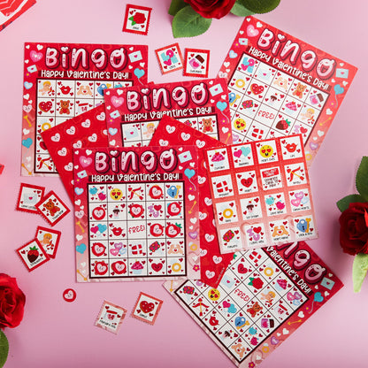 JOYIN 28 Players Valentine's Day Bingo Set, Game Cards for Kids School Classroom Party Supplies, Family Activity