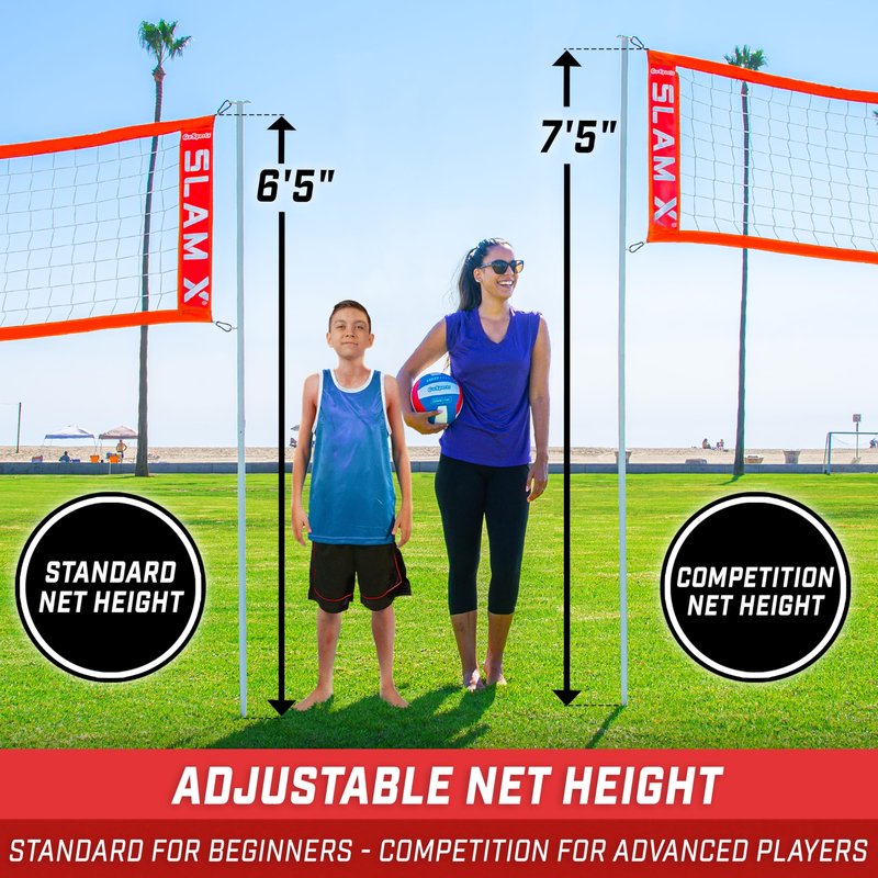 GoSports Slam X Huge 21 ft x 21 ft 4 Way Volleyball Game Set - Ultimate Backyard & Beach Game for All Skill Levels