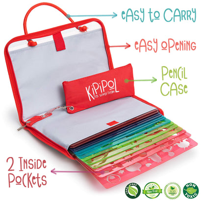 Kipipol 63 Pcs Drawing Stencils for Kids Ages 4-8 - 8-12 and Up - Arts and Crafts for Girls and Boys - Kids Drawing kit - Arts Set- 15 Art Stencils, 260+ Designs -Scratch Art- Creativity Gifts & Toys