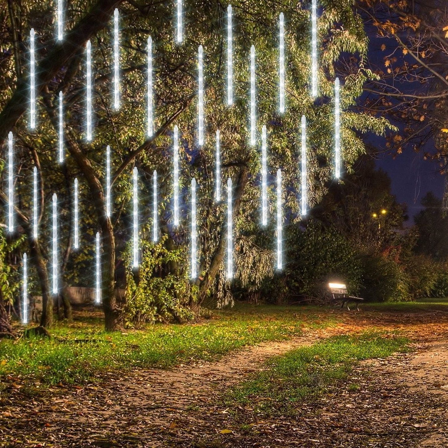 Dazzle Bright Christmas Lights Outdoor, 288LED Meteor Shower Rain Lights 12 Inch 8 Tubes, Waterproof Plug in Falling Icicle Light Christmas Decorations for Xmas Tree Yard House Decor (White)