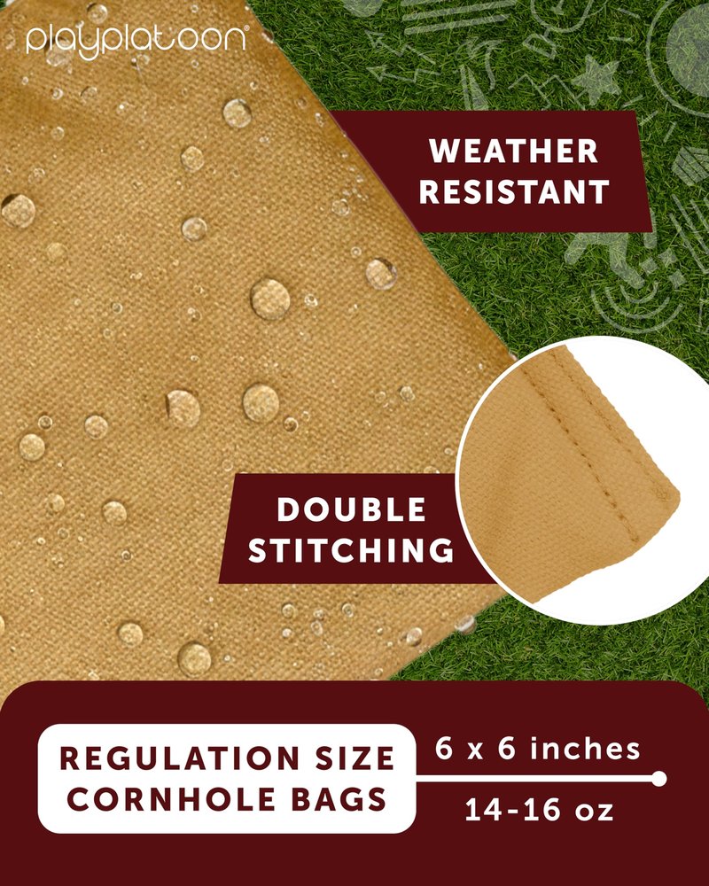 Play Platoon Weather Resistant Cornhole Bags - Set of 8 Regulation Corn Hole Bean Bags - Gold & Black - Durable Duck Cloth Corn Hole Bag for Tossing Game, Includes Tote Bag
