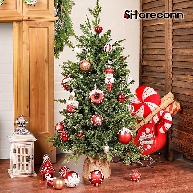 SHareconn 86pcs Christmas Tree Balls Ornaments, Shatterproof Plastic Decorative Baubles for Christmas Tree Decorations, Holiday Wedding Party Decoration, Festive Ornaments, Red White