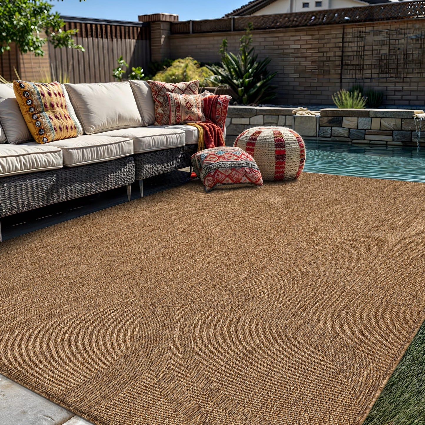 Rugshop Abstract Indoor Outdoor Flat Woven Area Rug,Natural Jute-Style,Easy-Care Patio Rug for Backyard Porch Deck Balcony, 6'6" x 9' Natural/Jute