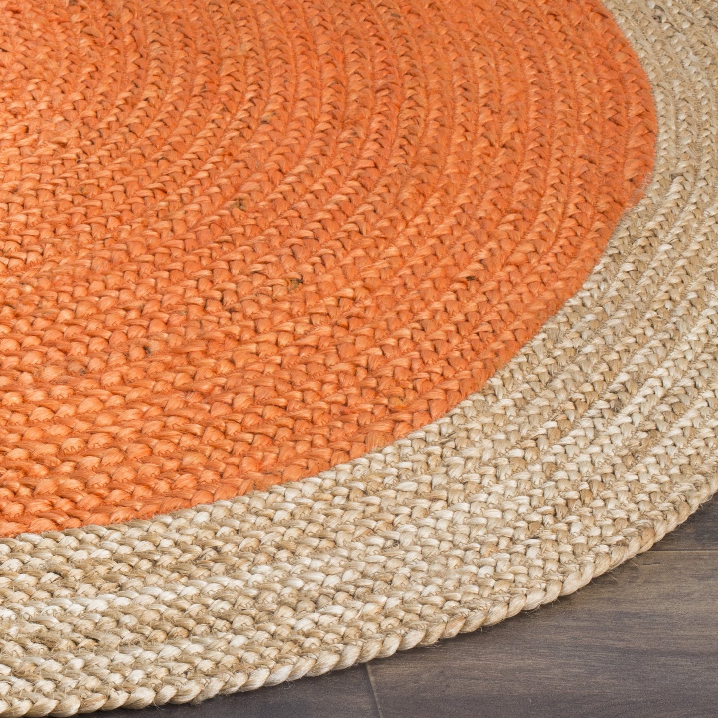 SAFAVIEH Area Rug 4x6 Oval - Natural Fiber Collection - Orange & Natural Brown, Handmade Jute, Braided Border Design (NF801B)