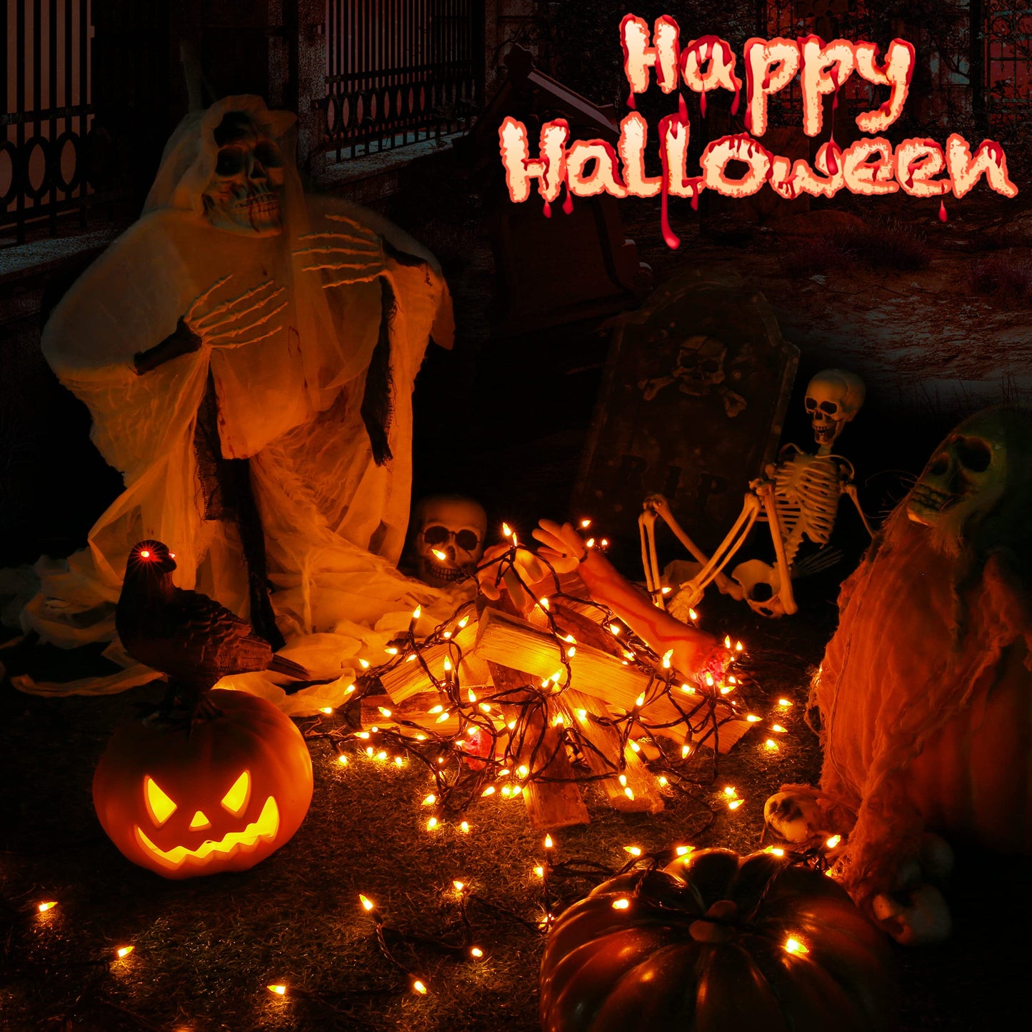 Toodour Orange Halloween Lights, 25ft 100 Count Incandescent Halloween String Lights, UL Certified Connectable Mini Bulbs Orange String Light for Home, Garden, Porch, Party, Indoor Decorations