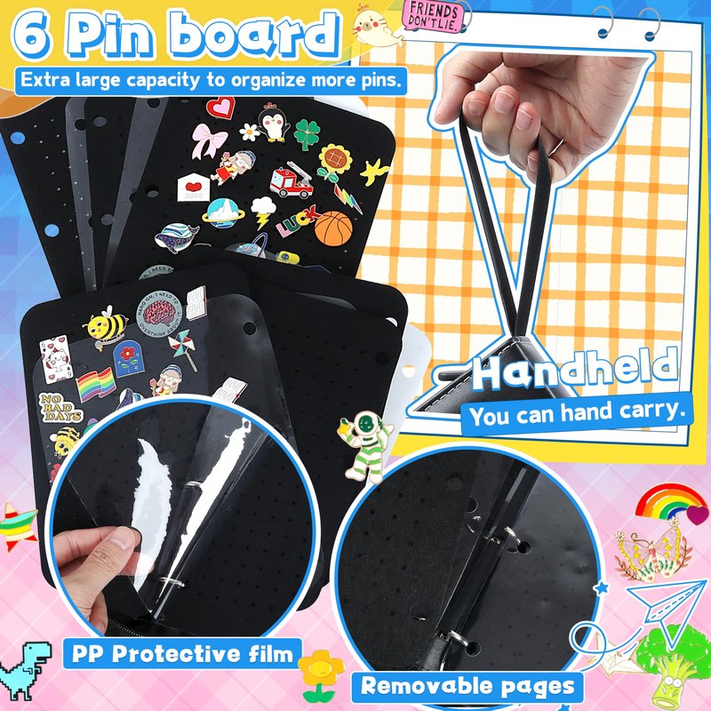 CLGYAGL Pin Bag Case for Trading: 6 Page Black Leather Pins Display Books Holder for Enamel Pins Sports Lapel Collector - Portable Pin Storage Zipper Organizer for Travel Exhibition