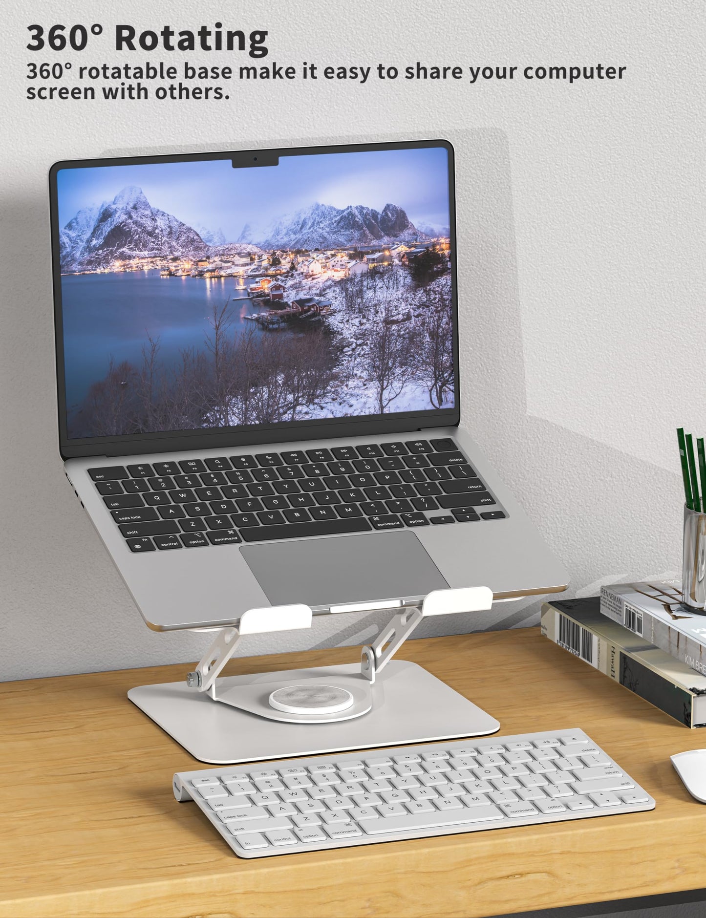 ALASHI Laptop Stand for Desk with 360° Rotating Base, Multi-Angle Adjustable Laptop Stands, Foldable Laptop Riser Compatible with 10 to 15.6 Inches PC Computer, White