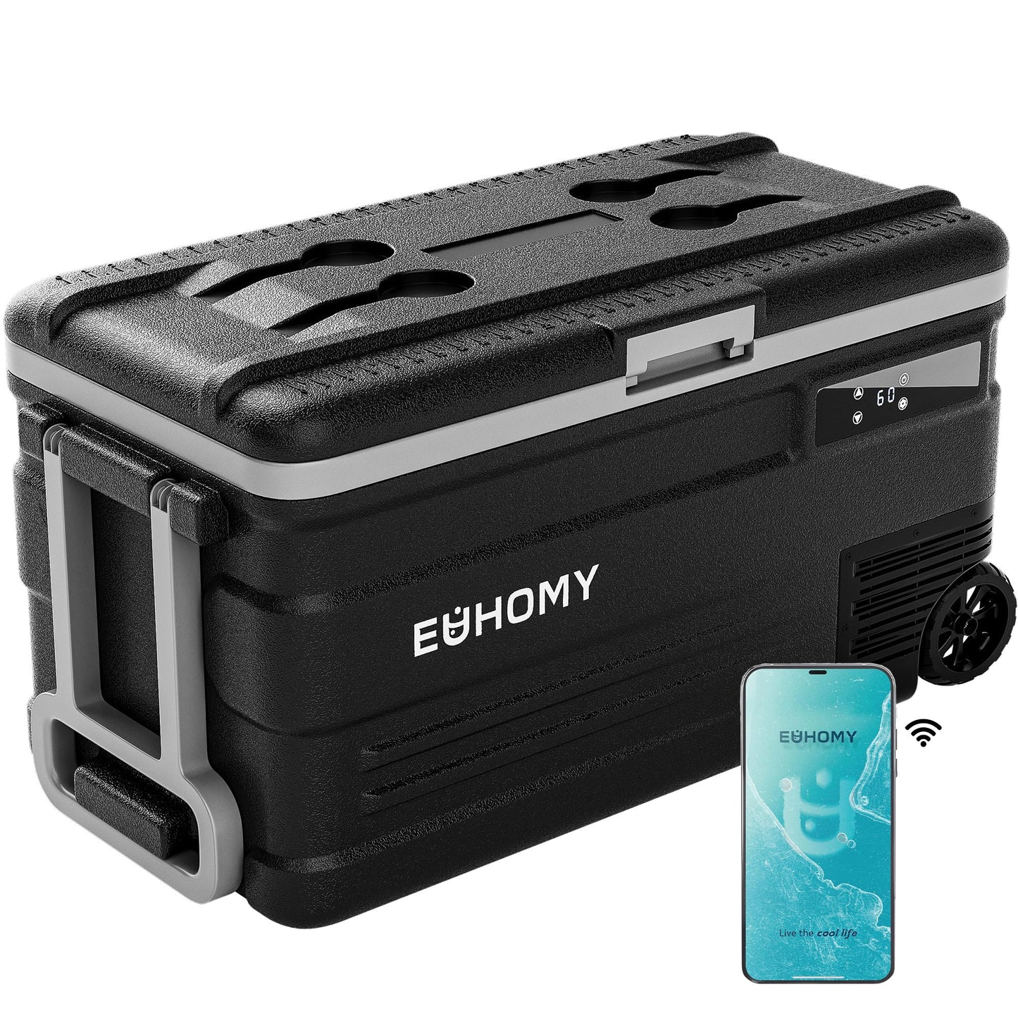 EUHOMY 12 Volt Refrigerator, 80QT(75L) 12V Fridge, Electric Cooler APP Control, Car Fridge 12/24V DC 110-240V AC, Car Refrigerator 0℉~68℉, 12 Volt Cooler for Camping, Trip, Truck, Boating, Outdoor