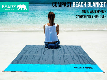BEARZ Outdoor Pocket Blanket - Beach Blanket Waterproof Sandproof, Picnic Blankets Waterproof Foldable, Lightweight & Compact for Hiking, Camping, Travel, Festival Accessories (Blue)
