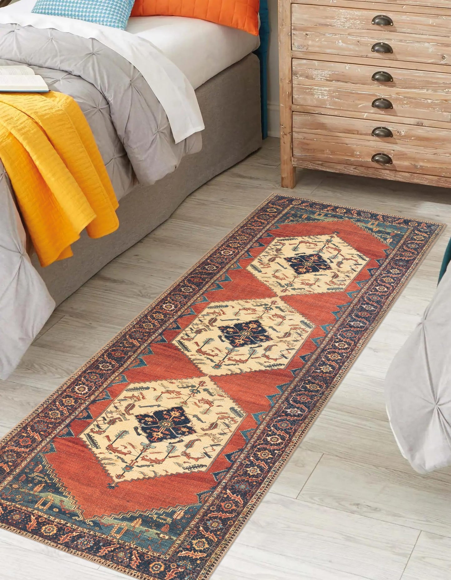 Keen Home Design 30"x84" Rug - Machine Washable Runner Rug with Non-Slip Backing, Ideal for Hallway, Entryway, Kitchen, Laundry Room - Vintage, Easy Clean, Durable, Low Pile Rug - (2'6" x 7')
