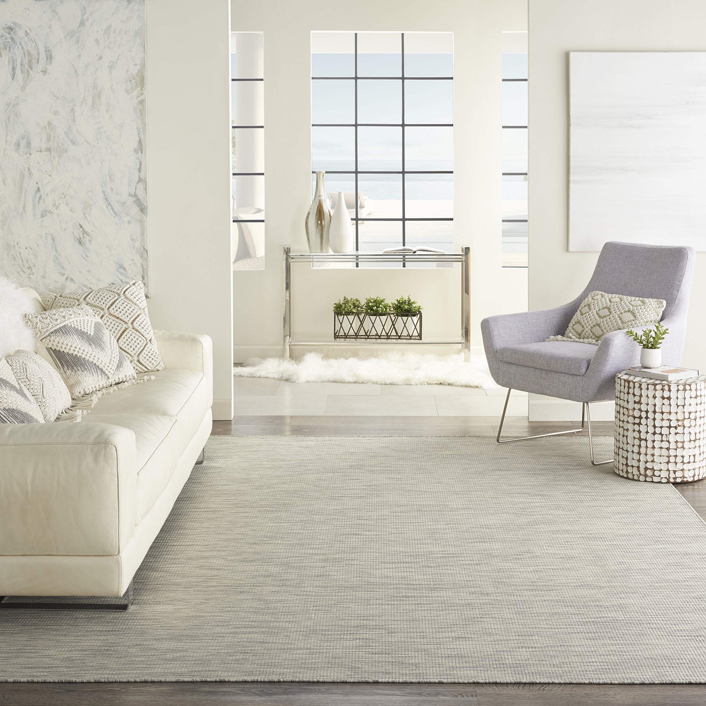 Nourison Home Positano Indoor-Outdoor Light Grey 8' x 10' Area Rug, Easy Cleaning, Non Shedding, Bed Room, Living Room, Dining Room, Backyard, Deck, Patio (8x10)