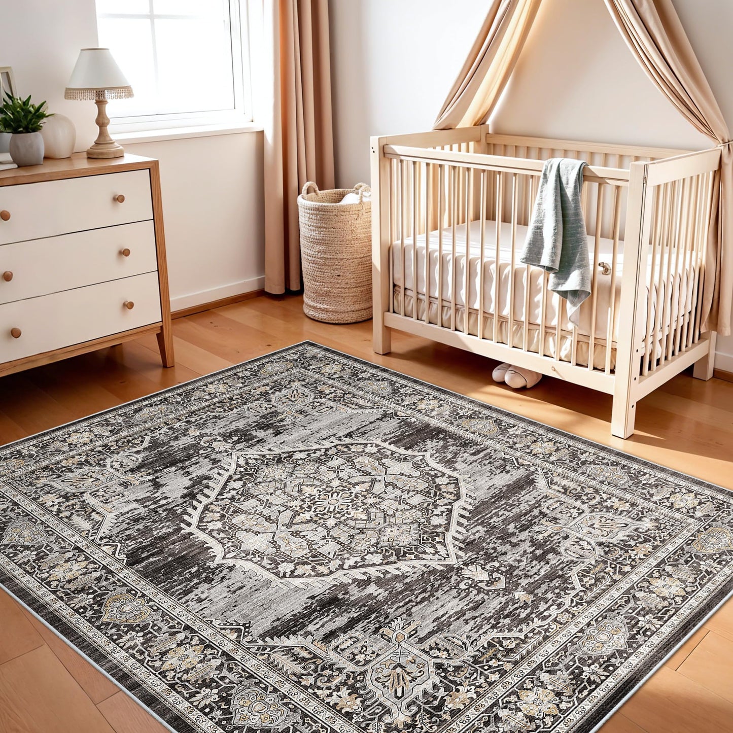 Washable Area Rugs 5x6 Entryway: Soft Ultra Thin Low Pile Mat Machine Washable Indoor Doormat Lightweight Entry Rug Anti Slip Backing Rugs for Living Room Bedroom Kitchen 5'x6' Black